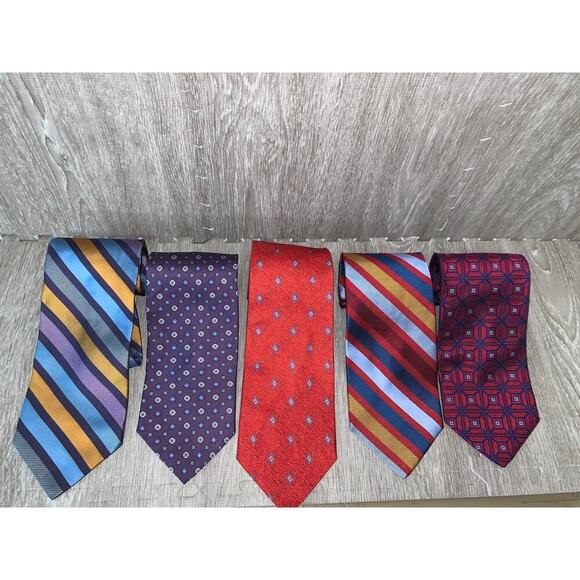Jos. A. Bank  Men's Silk Striped‎ Necktie Set of 5 Multicolor - Picture 1 of 13